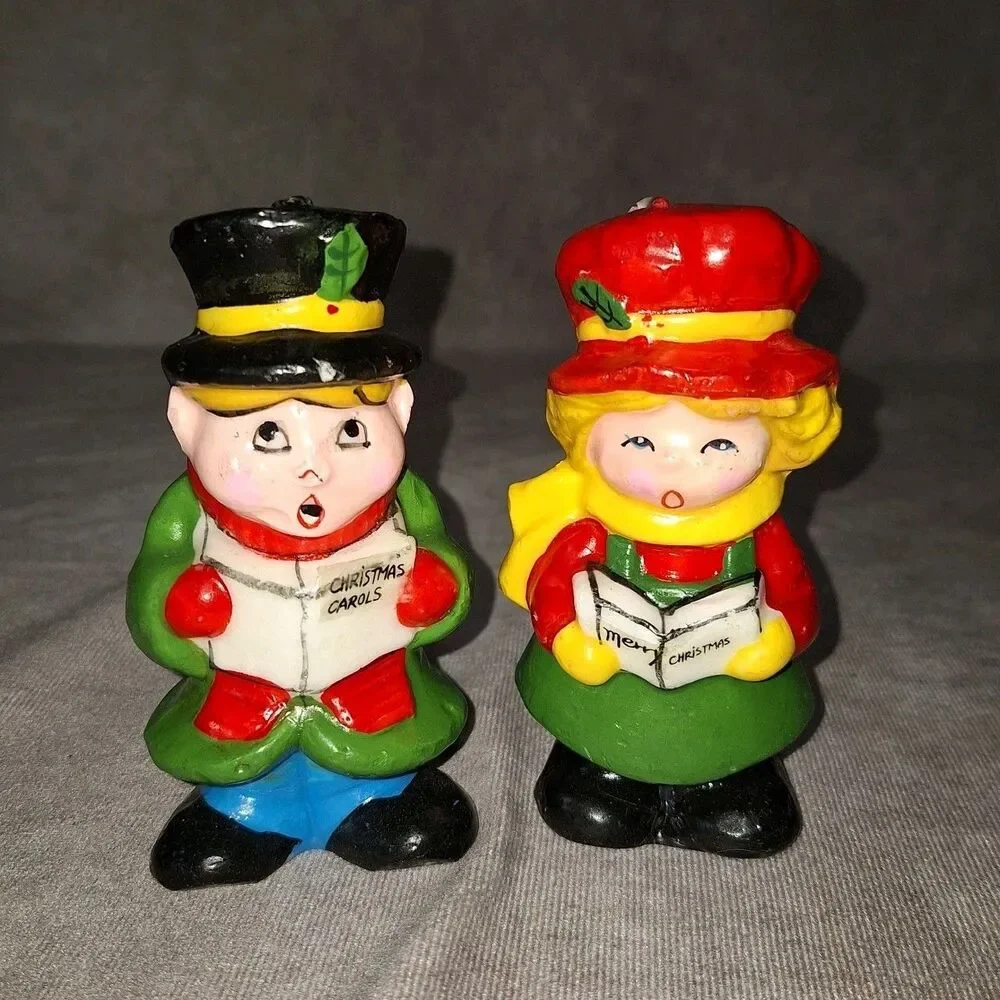 1981 Vtg Christmas Candles - Carolers Novelty Figural Candles Lot of 2